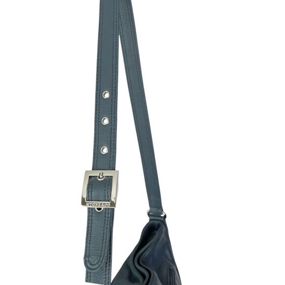 Stone & Co Pebbled Leather Teal Blue Hobo Shoulder Bag - Picture 4 of 15